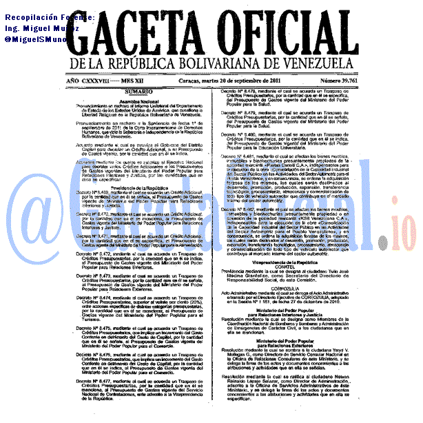 Gaceta Oficial 39761 del 20 Septiembre 2011