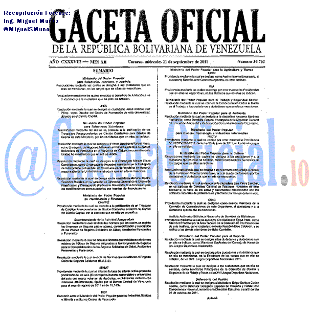 Gaceta Oficial 39762 del 21 Septiembre 2011