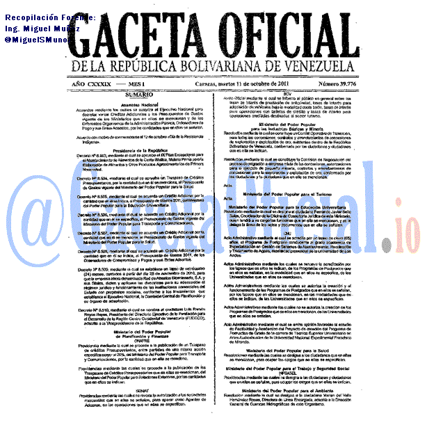 Gaceta Oficial 39776 del 11 Octubre 2011