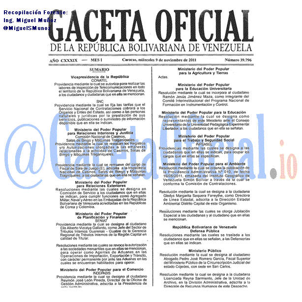 Gaceta Oficial 39796 del 9 Noviembre 2011