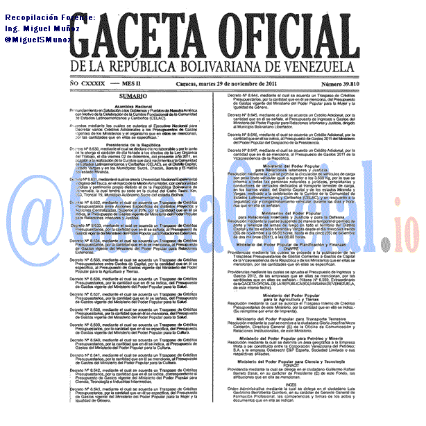 Gaceta Oficial 39810 del 29 Noviembre 2011