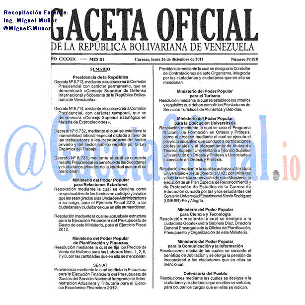 Gaceta Oficial 39828 del 26 Diciembre 2011