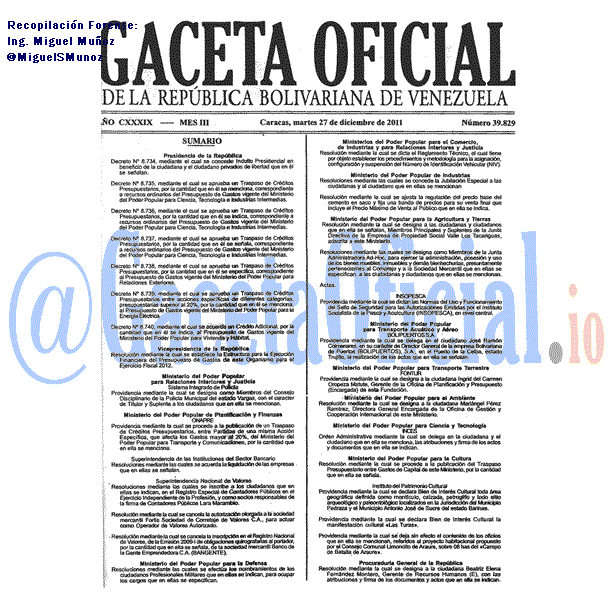 Gaceta Oficial 39829 del 27 Diciembre 2011