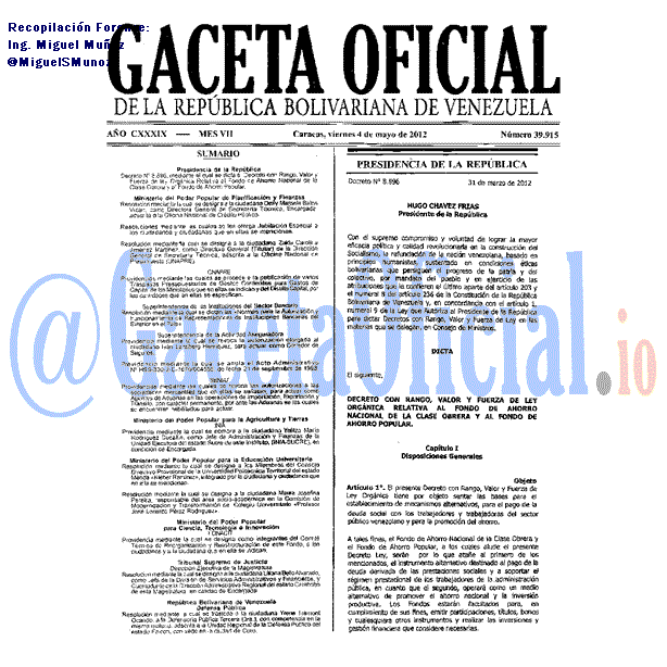 Gaceta Oficial 39915 del 4 Mayo 2012