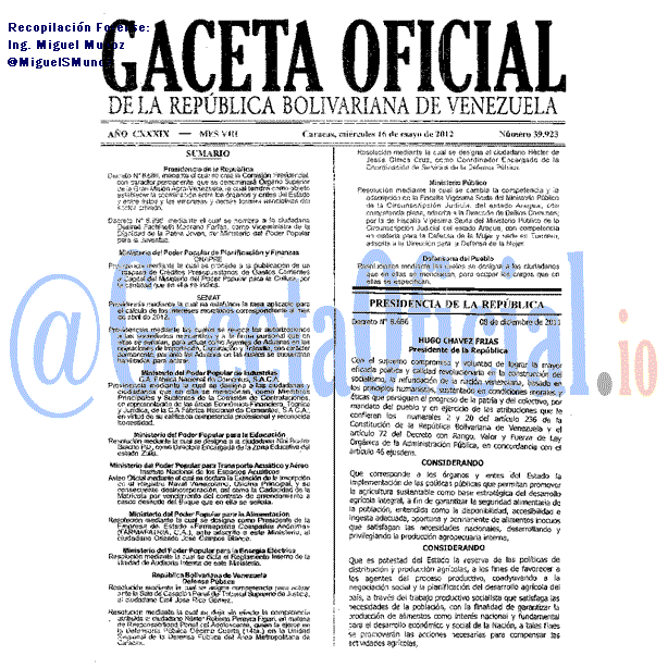 Gaceta Oficial 39923 del 16 Mayo 2012