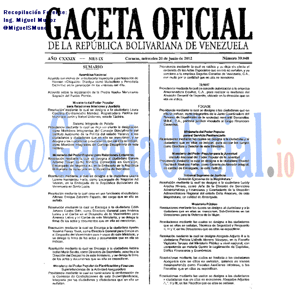 Gaceta Oficial 39948 del 20 Junio 2012