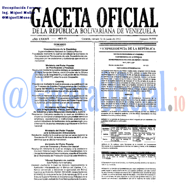 Gaceta Oficial 39950 del 22 Junio 2012