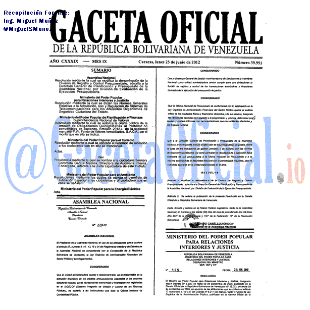 Gaceta Oficial 39951 del 25 Junio 2012