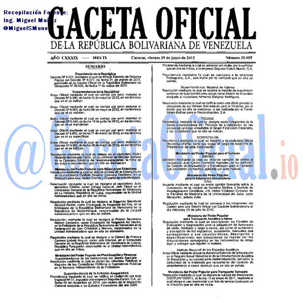 Gaceta Oficial 39955 del 29 Junio 2012