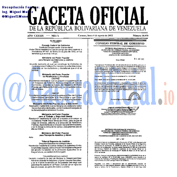 Gaceta Oficial 39979 del 6 Agosto 2012