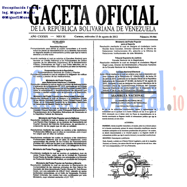 Gaceta Oficial 39986 del 15 Agosto 2012