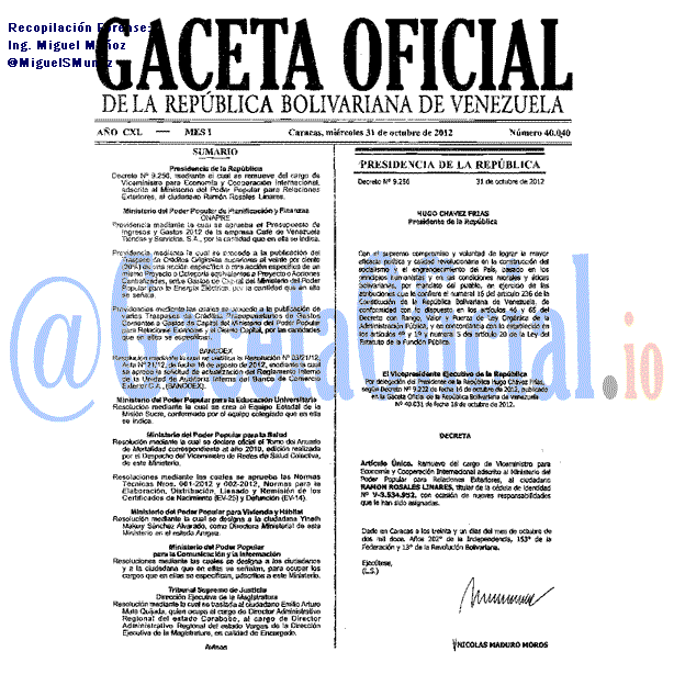 Gaceta Oficial 40040 del 31 Octubre 2012