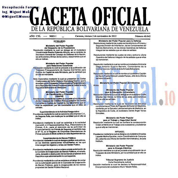 Gaceta Oficial 40042 del 2 Noviembre 2012
