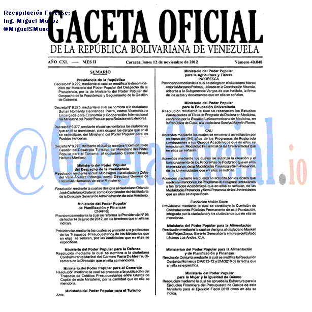 Gaceta Oficial 40048 del 12 Noviembre 2012