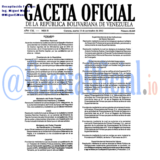 Gaceta Oficial 40049 del 13 Noviembre 2012