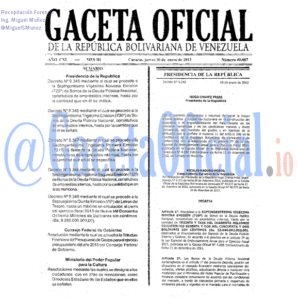 Gaceta Oficial 40087 del 10 Enero 2013