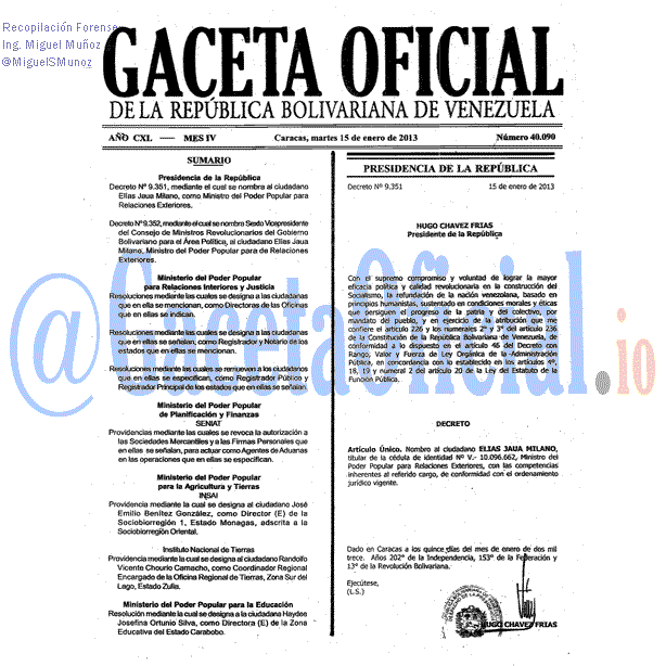 Gaceta Oficial 40090 del 15 Enero 2013