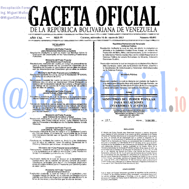 Gaceta Oficial 40091 del 16 Enero 2012