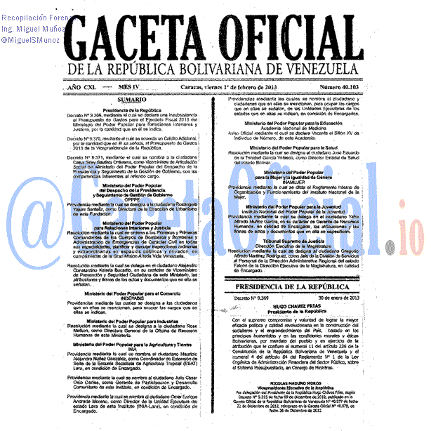 Gaceta Oficial 40103 del 1 Febrero 2013