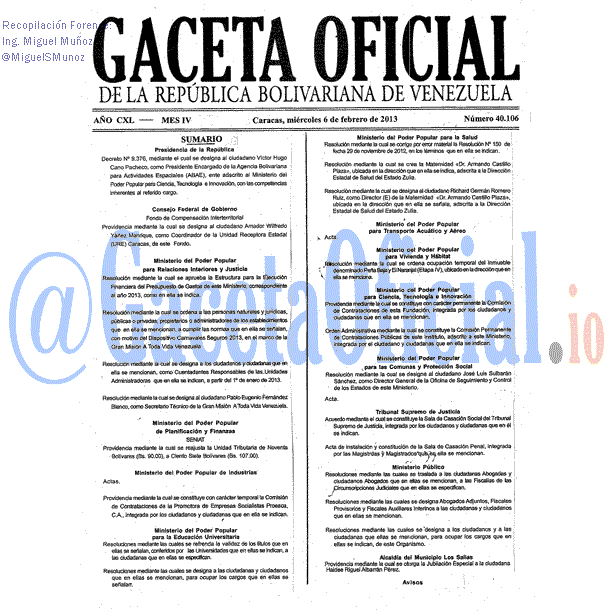 Gaceta Oficial 40106 del 6 Febrero 2013