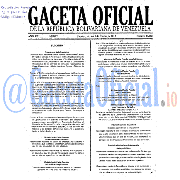 Gaceta Oficial 40108 del 8 Febrero 2013