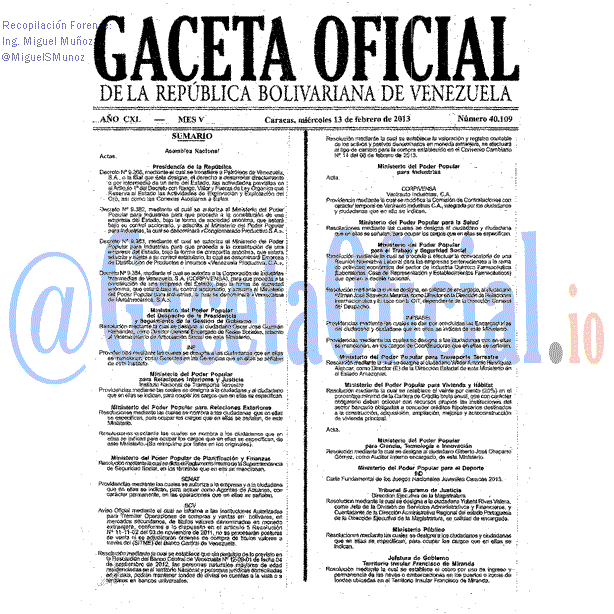 Gaceta Oficial 40109 del 13 Febrero 2013