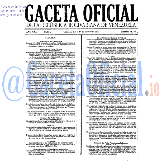 Gaceta Oficial 40110 del 14 Febrero 2013