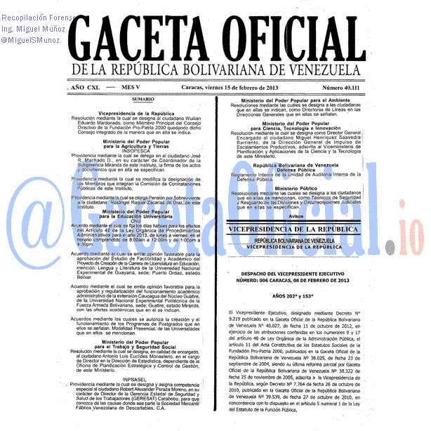 Gaceta Oficial 40111 del 15 Febrero 2013