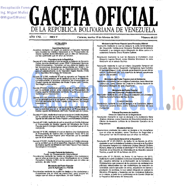 Gaceta Oficial 40113 del 19 Febrero 2013