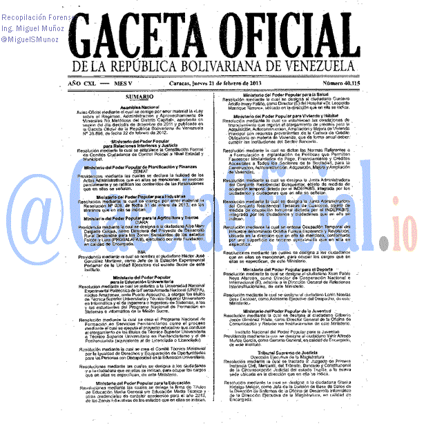 Gaceta Oficial 40115 del 21 Febrero 2013
