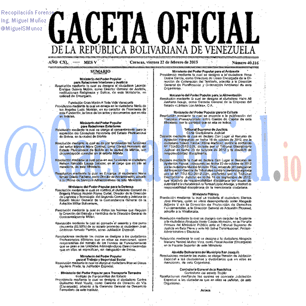 Gaceta Oficial 40116 del 22 Febrero 2013