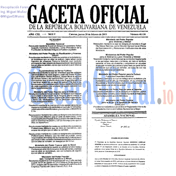 Gaceta Oficial 40120 del 28 Febrero 2013