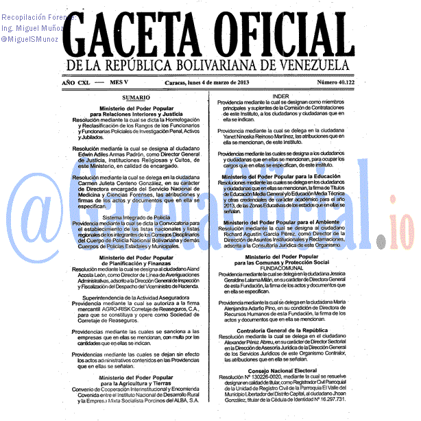 Gaceta Oficial 40122 del 4 Marzo 2013