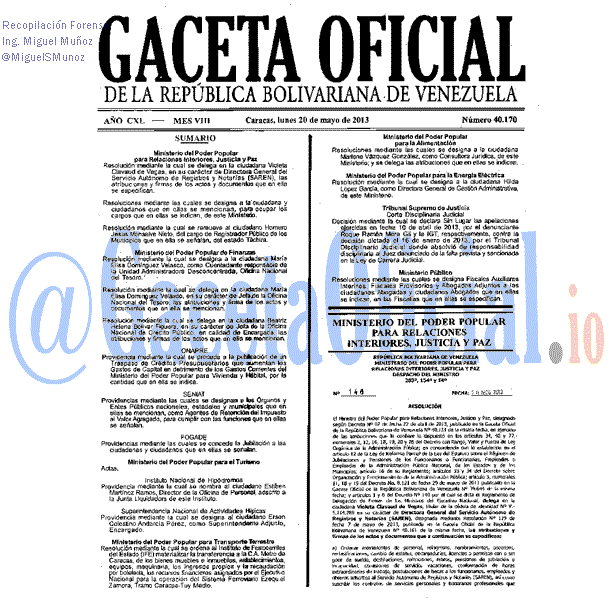 Gaceta Oficial 40170 del 20 Mayo 2013