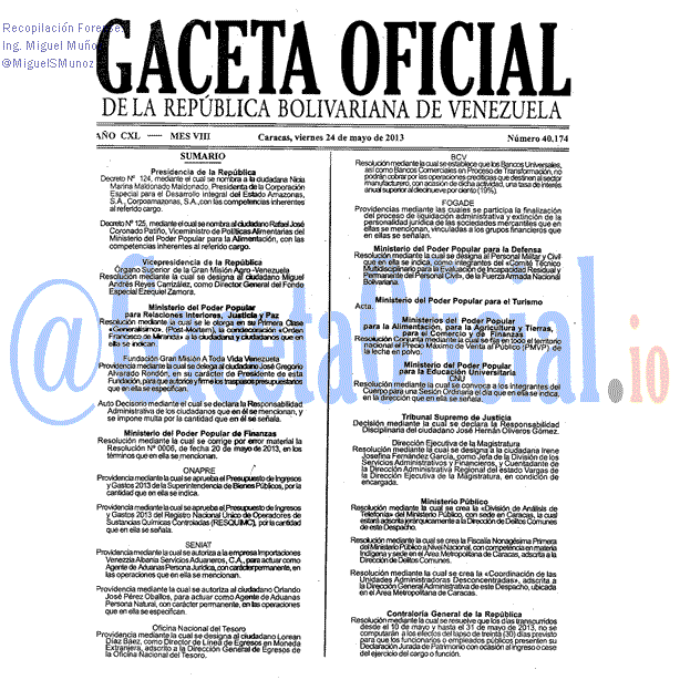 Gaceta Oficial 40174 del 24 Mayo 2013