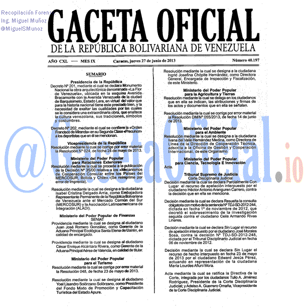 Gaceta Oficial 40197 del 27 Junio 2013