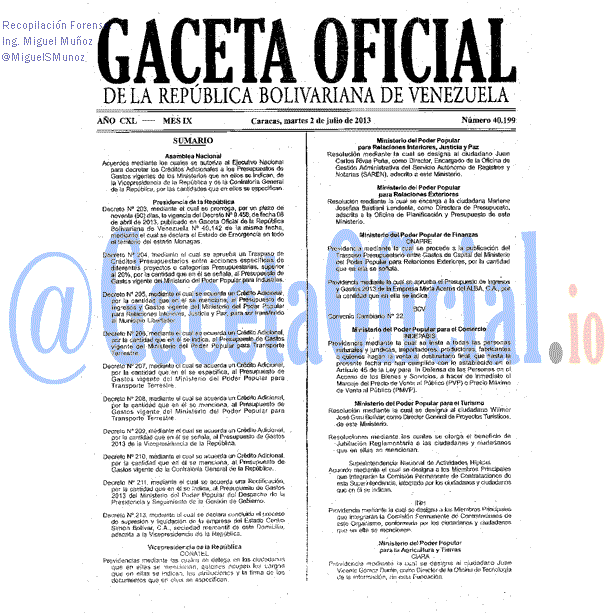 Gaceta Oficial 40199 del 2 Julio 2013