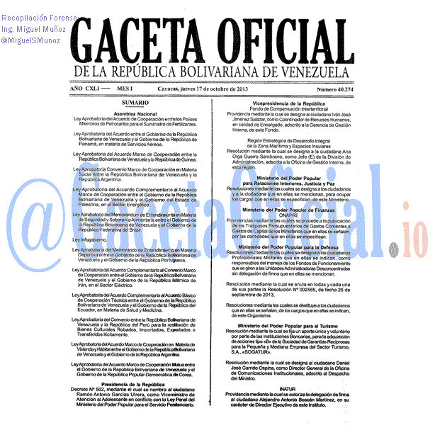 Gaceta Oficial, Gaceta 40274, Gaceta #40274, Gaceta Oficial Venezuela #40274