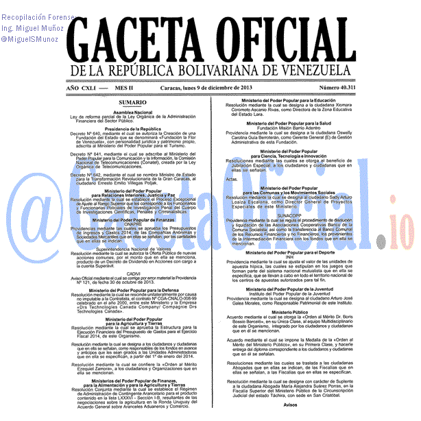 Gaceta Oficial 40311 del 9 Diciembre 2013