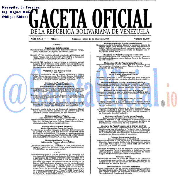 Gaceta Oficial 40340 del 23 enero 2019