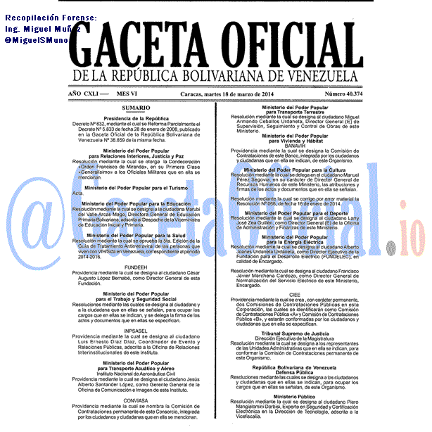 Gaceta Oficial 40374 del 18 Marzo 2014 