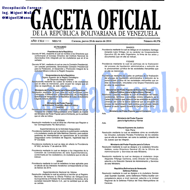 Gaceta Oficial 40376 del 20 Marzo 2014