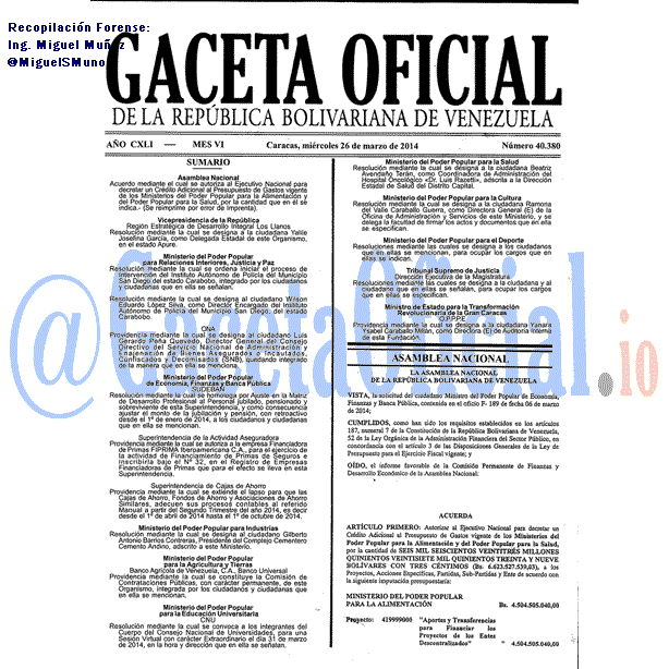 Gaceta Oficial 40380 del 26 Marzo 2014