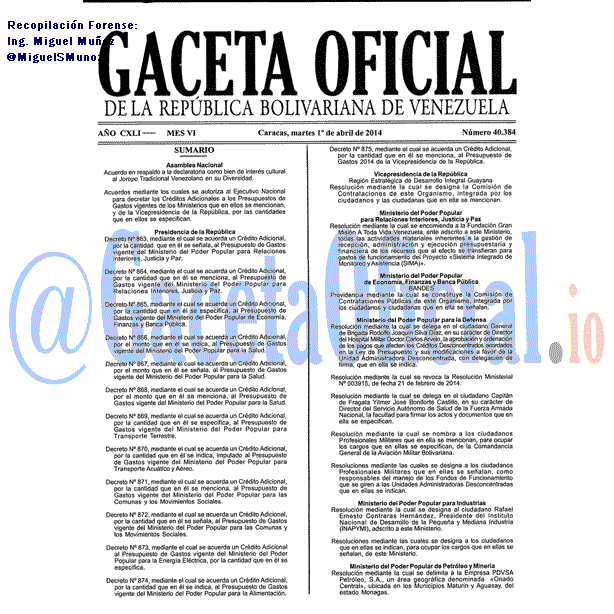 Gaceta Oficial 40384 del 1 Abril 2014