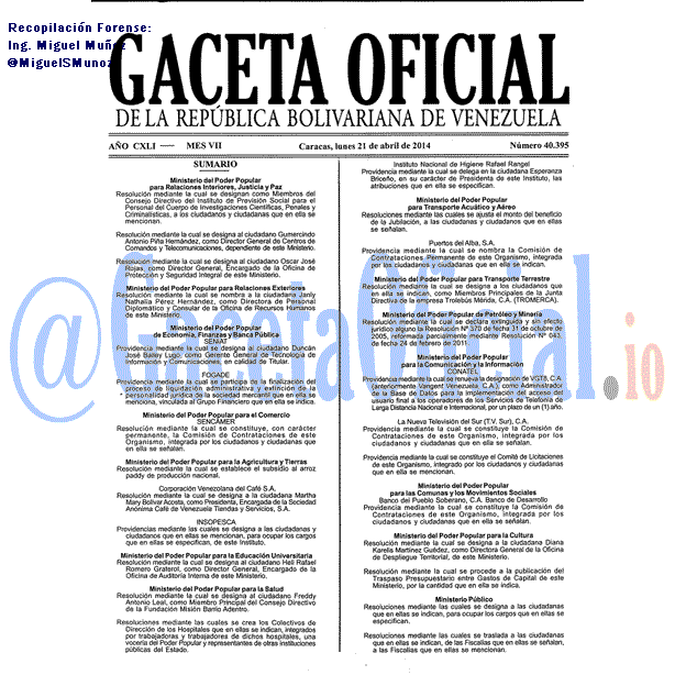 Gaceta Oficial 40395 del 21 Abril 2014