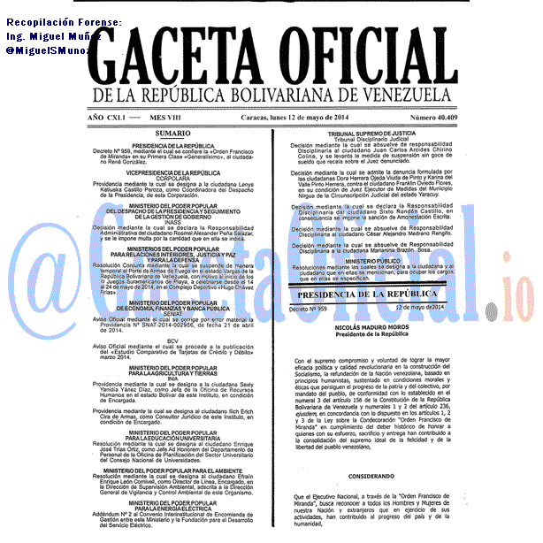 Gaceta Oficial 40409 del 12 Mayo 2014