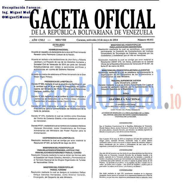 Gaceta Oficial 40411 del 14 Mayo 2014