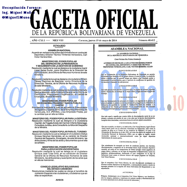 Gaceta Oficial 40412 del 15 Mayo 2014