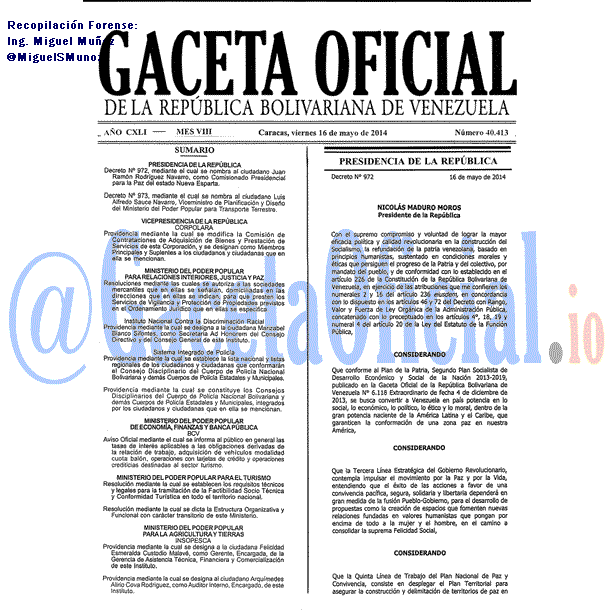 Gaceta Oficial 40413 del 16 Mayo 2014