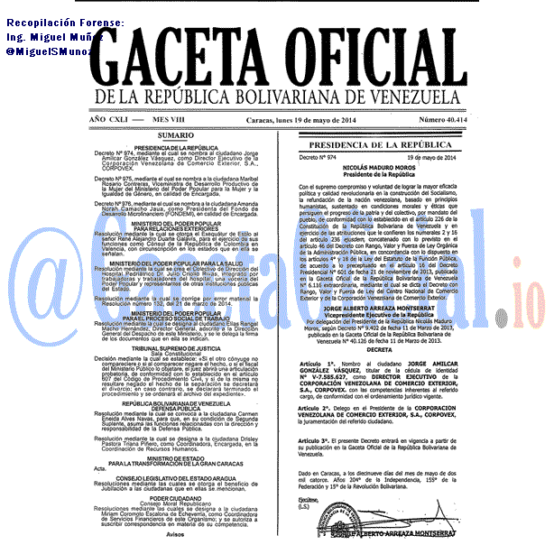 Gaceta Oficial 40414 del 19 Mayo 2014